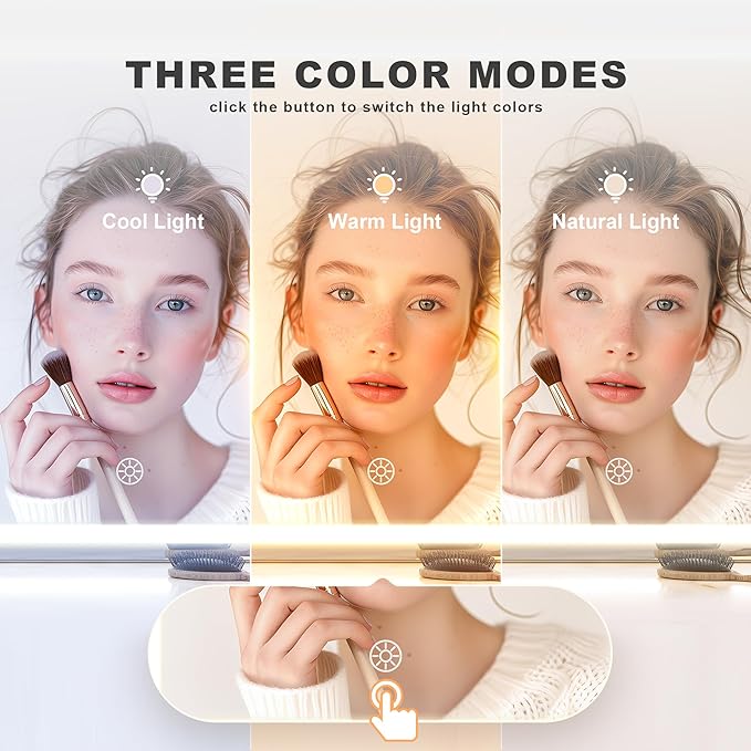 Hasipu Vanity Mirror with Lights and Bluetooth Speaker, 17.7" x 13.8" LED Makeup Mirror with 10X Magnification, Smart Touch 3 Colors Dimmable, Brightness Adjustment, 360° Rotation, White