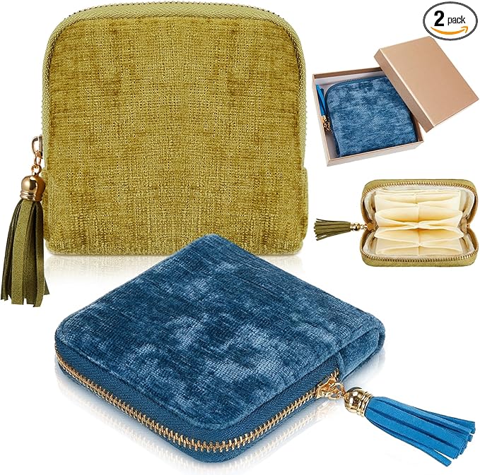 MTLEE 2 Pcs Small Travel Jewelry Case, Mini Soft Velvet Organizer Pouch for Bracelets, Large Earrings, Beaded Necklace, Portable Jewelry Bag Holder for Travel Everyday Use(Elegant)