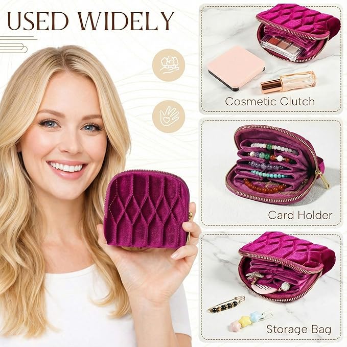 MTLEE 2 Pcs Small Travel Jewelry Case, Mini Soft Velvet Organizer Pouch for Bracelets, Large Earrings, Beaded Necklace, Portable Jewelry Bag Holder for Travel Everyday Use (Vintage)