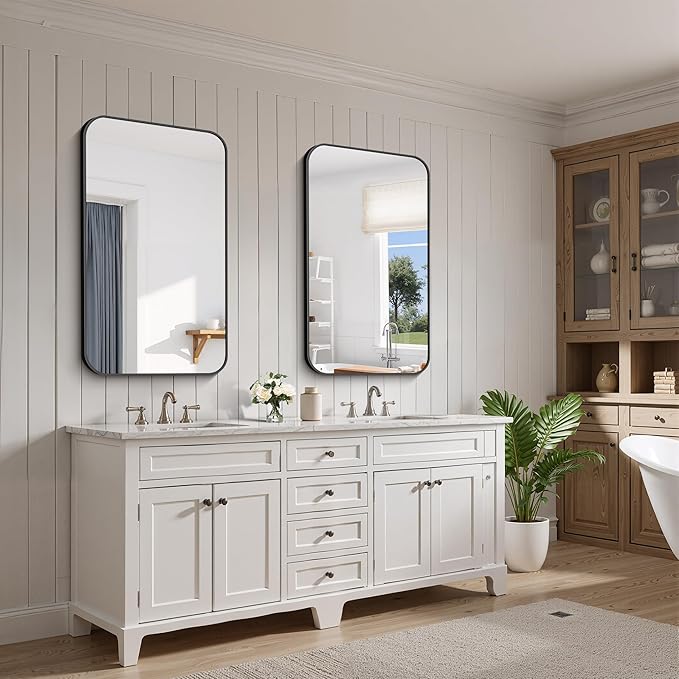 FORBATH Bathroom Mirror for Over Sink 24x40 Inch Black, Rectanglar Wall Mirror with Metal Frame, Rounded Corners for Bathroom, Bedroom, Entryway Decor (Horizontal or Vertical)