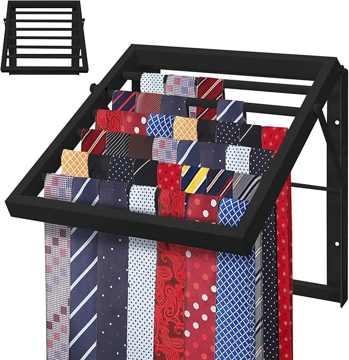 Tie Organizer for Men, Tie Organizer up to 54 Ties, Metal Tie Racks for Men Closet, Tie Holders for Closet, Tie Rack Wall Mounted, Suitable for Ties, Scarves and Belts Organization (Black)