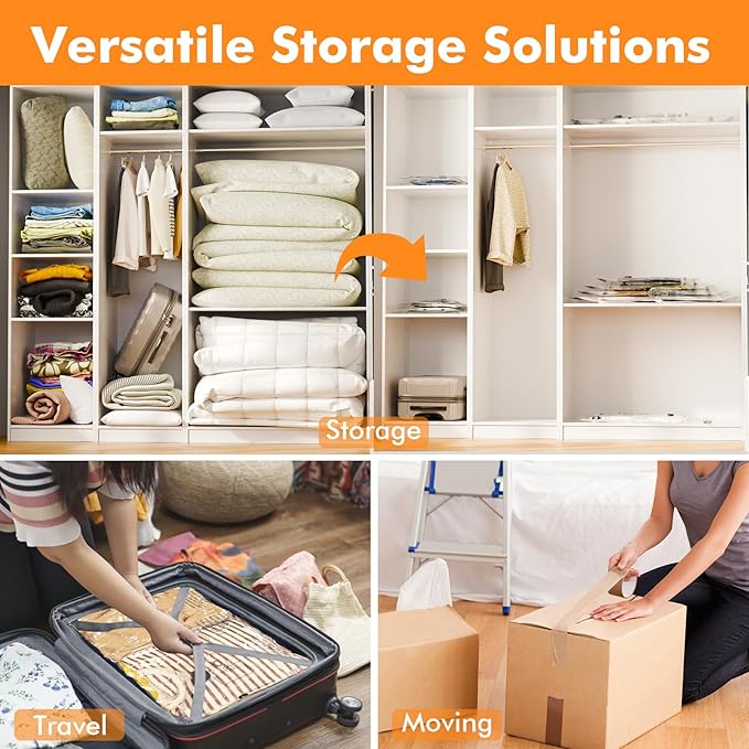 Vacuum Storage Bags Jumbo (12 x Jumbo),Plastic Packaging Bags,Space Saver Sealer Compression Bags for Blankets, Comforters, Pillows, Bedding,Clothes Storage