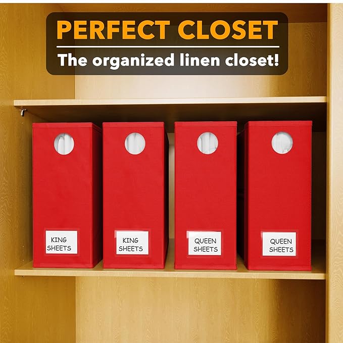 SpaceAid 4 Pack Bed Sheet Organizers and Storage, Foldable Sheet Organizer for Linen Closet, Sheets Set Folder Keeper with Window XL (Queen & King Size) Bedding Container (Red, 4 Pack)