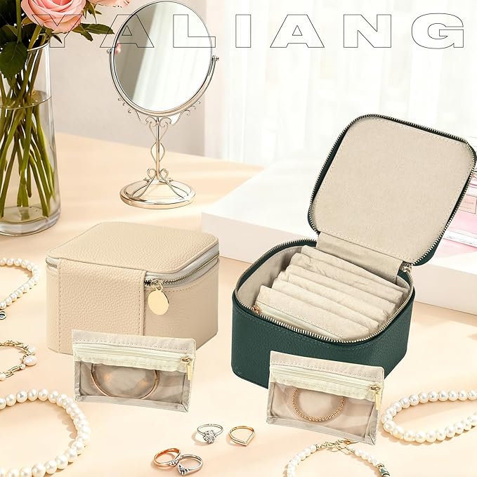 Small Travel Jewelry Box,Travel Jewelry Case with 6pcs Velvet Jewelry Pouches,Portable Jewelry Organizer Travel for Earring Bracelet Ring,Travel Jewelry Case Ideal for Travel & Home Organization
