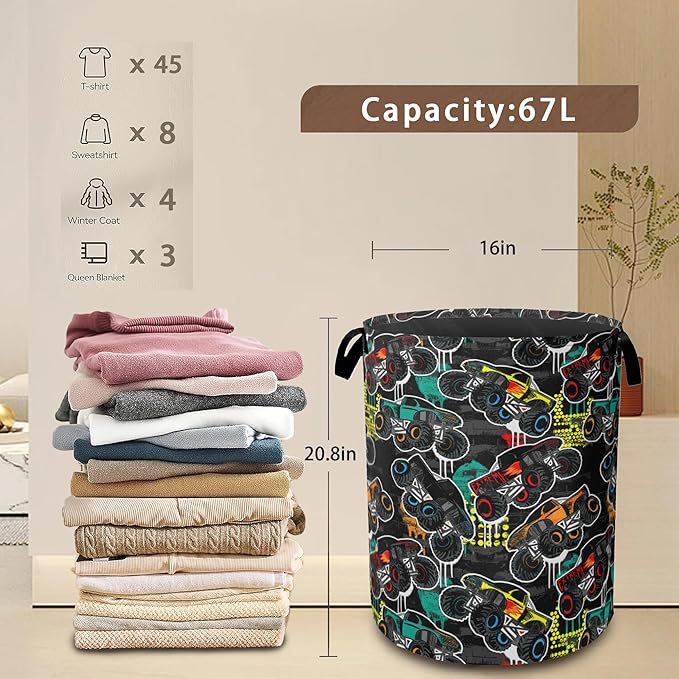 Laundry Hamper,Color Truck Laundry Basket,Waterproof Oxford Cloth Storage Basket with Handle for Clothes Books Nursery Home Storage Sundries 16"x20"