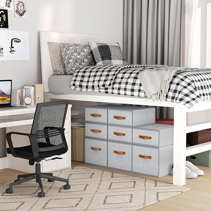 DIMJ Closet Organizers and Storage - Fabric Storage Bins with Drawers Stackable Closet Bins with Labels for Clothes, Sweaters, Bedding, Collapsible Storage Cubes for Bedroom, Living Room, Shelf