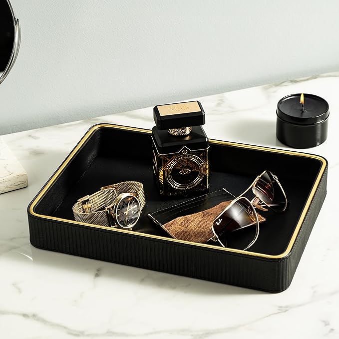 ZHEM Perfume Tray Valet Tray Night Stand Bedside Organizer| Perfume Organizer Catchall| Perfume Trays for Dresser Vanity Tray for Dresser Countertop| Perfume Holder (Beige 8"x11"x1.75")