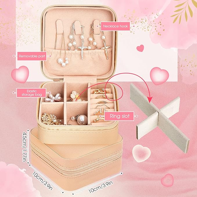 Taiyin 12 Pcs Travel Jewelry Case, Valentines Day Gifts for Her- Small Jewelry Organizer Box Bridesmaid Gifts for Women Girls (Beige)