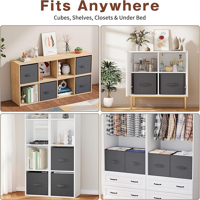 Fabric Storage Bins, Foldable Storage Cubes Baskets with Handle for Organizing, Collapsible Bins Cube Organizer Baskets for Closet, Shelves, Clothes, Towel (Gray, 2 Pack)