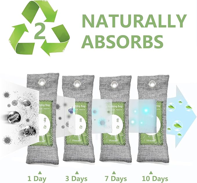 6 Pack Bamboo Charcoal Air Purifying Bag, Activated Charcoal Bags Odor Absorber, Moisture Absorber, Natural Car Air Freshener, Shoe Deodorizer, Odor Eliminators For Home, Pet, Closet