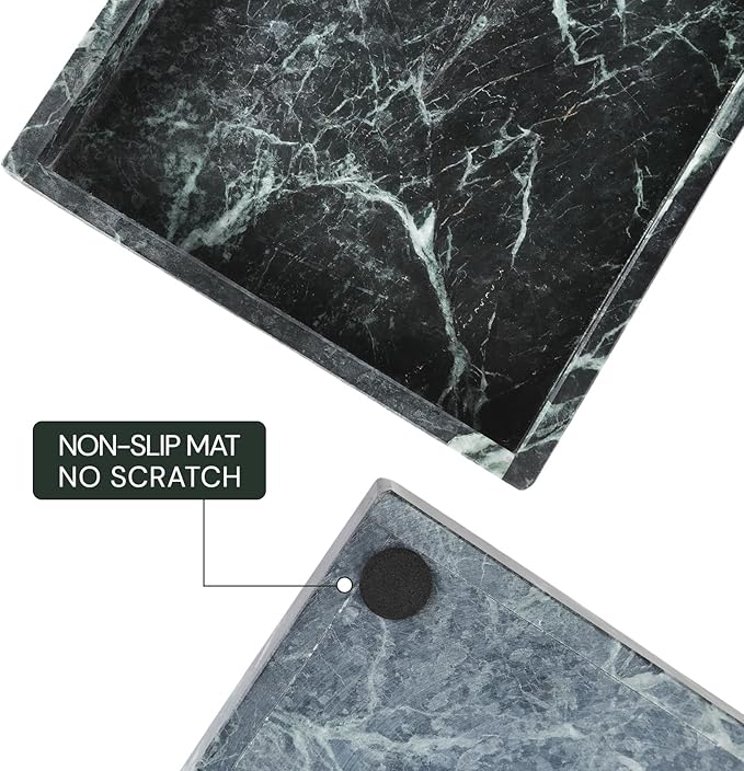 Koville Natural Marble Tray, 12x8“ Coffee Table Vanity/Decorative Tray for Jewerly, Watch, Perfume Candle Storage for Bedroom/Bathroom/Kitchen Countertop(Indian Green Marble)