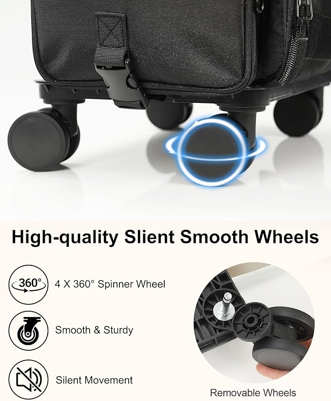 Relavel Rolling Makeup Train Case, Cosmetology Case on Wheels with 4 Clear Bags and Clear Makeup Brush Case, Professional Makeup Artist Set Bags Organizer with 360° Spinner Wheels
