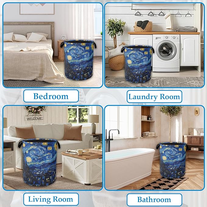 Starry Night Large Storage Basket Collapsible Laundry Basket Oxford Storage Bin for Toy Bins Gift Baskets Bedroom Clothes Children Nursery Hamper 16" X 20.8"