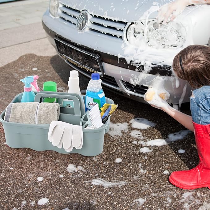 4-Pack Plastic Caddies with Portable Handle, Supply Caddy Basket for Storage Cleaning Tool, Grey