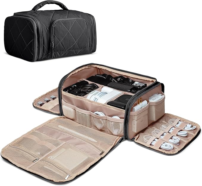 Cable Organizer Bag, Travel Cord & Charger Organizer Pouch for Tech Accessories & Electronics, Home Storage, Black