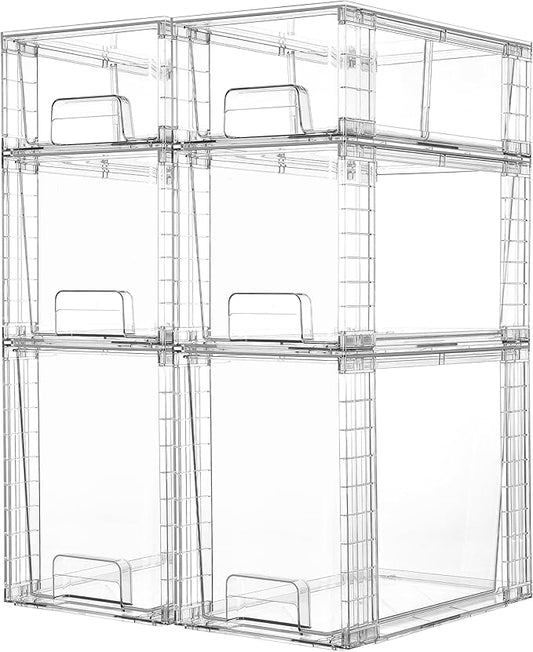 Vtopmart 6 Pack Clear Stackable Storage Drawers,Easy to Assemble Bathroom Organizers and Storage with handles,Plastic Drawers for Kitchen Pantry,Cabinet,Under Sink Organization