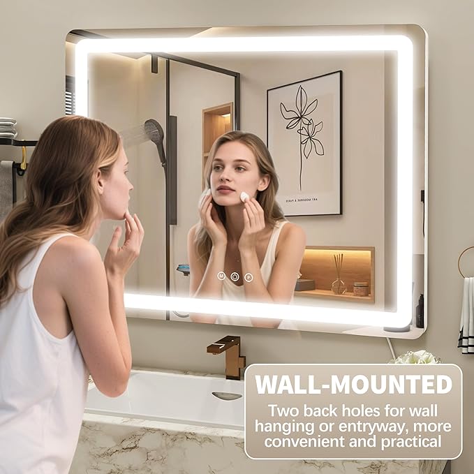 FENNIO 23" x 18" Vanity Mirror with Lights，LED Makeup Mirror，Hollywood Mirror with 3 Color Modes & Adjustable Brightness，Vanity Mirror White