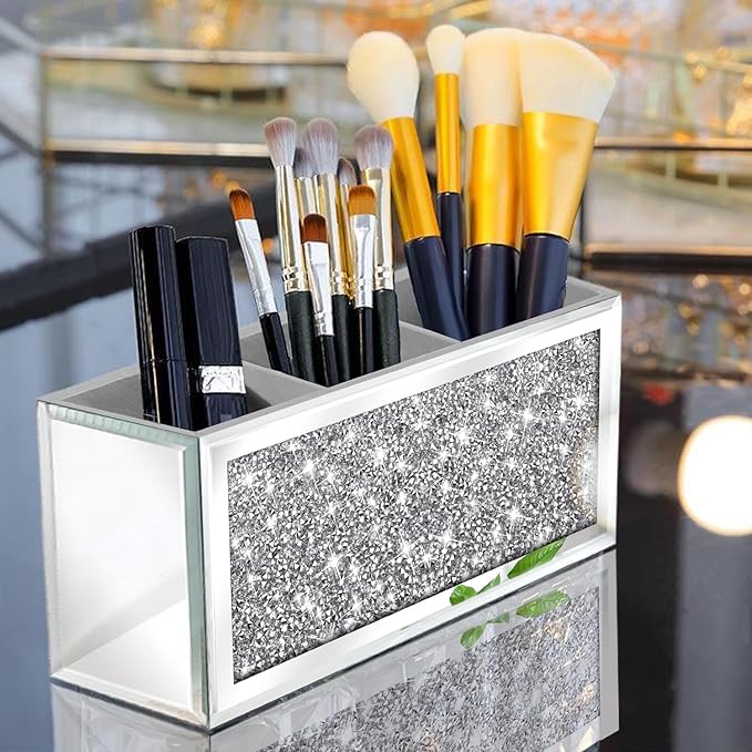 Mirror Hair Dryer Holder. Crystal Crush Diamond Hair Tool Organizer Wall Mount. Silver Bathroom Cabinet Tray for Blow Dryers, Hairdryer Straightener, Brushes and Combs.(10.5”x4”x5”)