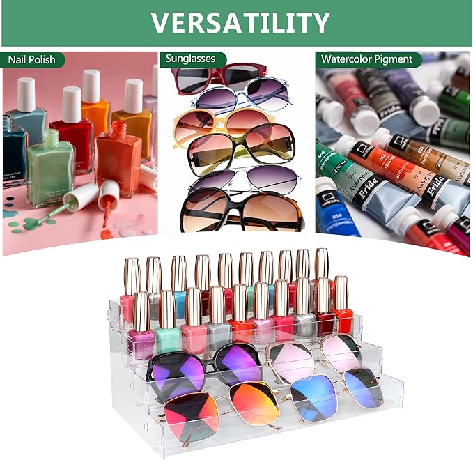 Sunglass Organizer Easy Snap-on Assembly, Acrylic Sticker Display Stand for Vendors, Nail Polish Holder Nail Desk Essential Oil Lipstick Storage,Clear Sunglasses Perfume Organizer (4 Layers)