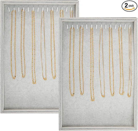 Polmart Stackable Necklace & Jewelry Organizer/Storage/Display Trays, Black Velvet (2-Pack)