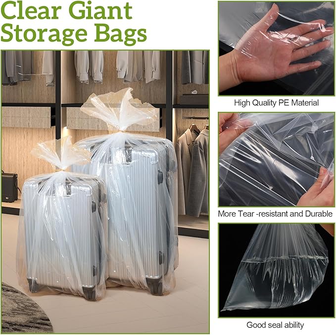 Fainne 10 Pack Extra Large Clear Plastic Storage Bags 23 x 39 Inch 2.75 Mils Giant Jumbo Moving Flat Plastic Storage Bags for Clothes Packing Luggage Suitcase Furniture Comforter Bike Blanket
