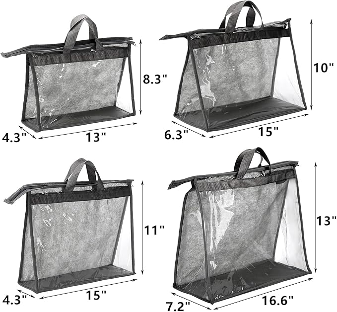 Peohud 12 Pack Dust Bags for Handbags, Clear Handbag Storage Organizer for Closet, Purse Protector Storage Bag with Zipper and Handle, Hanging Dust Cover Bag for Handbag