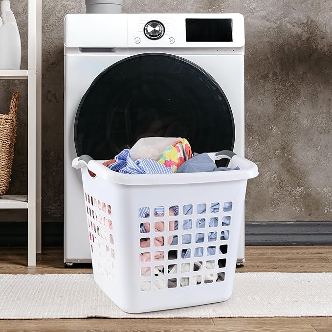 4 Pack Plastic Laundry Hamper, 70 L Large Dirty Clothes Storage Baskets with Comfort Handle, White