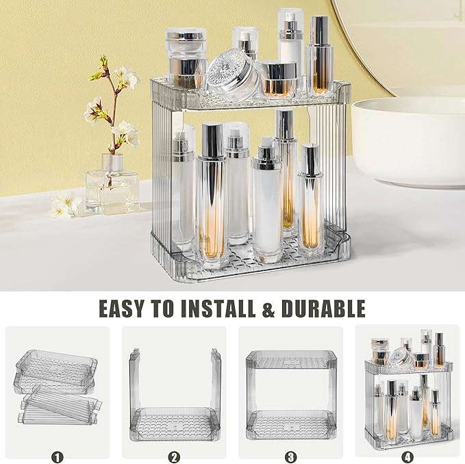 Bathroom Counter Organizer Cosmetics Skincare Organizers Skincare Makeup Organizer Countertop Holder for Perfume-2 Tier-Grey