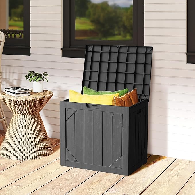 31 Gallon Resin Deck Box Waterproof Outdoor Storage Box for Patio Furniture Pool Accessories Indoor Storage for Cushion Garden Tools, Black