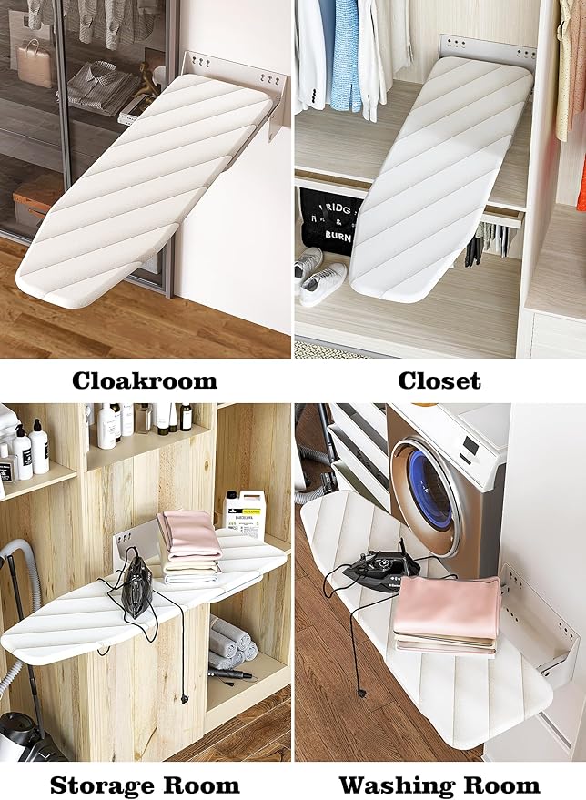Nisorpa Wall Mounted Ironing Board 37.4" x 11.8" Fold Away 180° Swivel Iron Board with Heat Resistant Cover in Wall Ironing Board Space Saving for Home Laundry Room