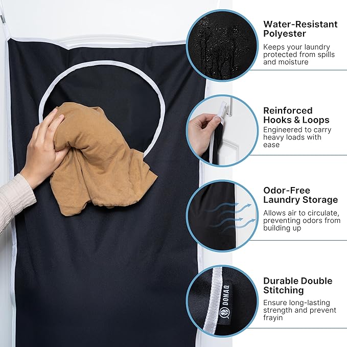 Hanging Laundry Hamper Bag XL 40x22", Space Saving over the Door Storage Bags, Behind the Door Hampers for Dirty Clothes & Wall Mounted Basket for Bathroom (1, Black)