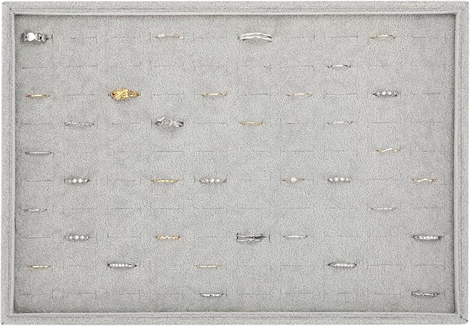 Polmart Stackable 100-Slot Rings & Earrings Organizer/Storage/Display Trays, Gray Velvet (2-Pack)