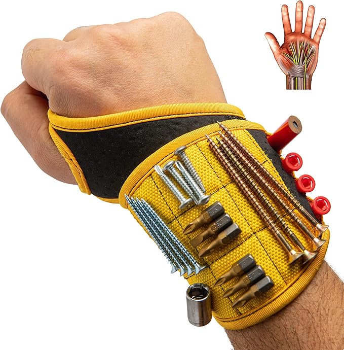 BINYATOOLS Magnetic Wristband for Tools Magnet Screw Holder Wrist Support Keeps Screws Nails, Drill Bits Handy Unique Tool Gadgets Men’s Gadgets Dad Gadgets Perfect Christmas Gifts Stocking Stuffers