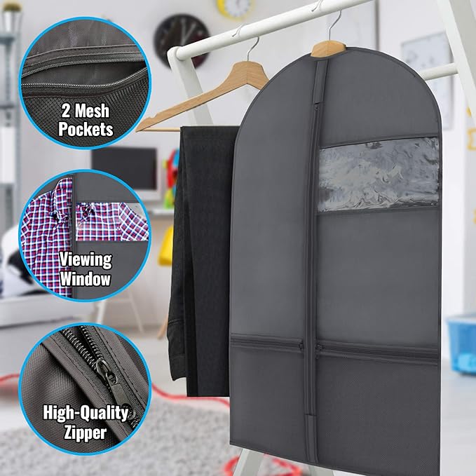Plixio 36" Kids Garment Bags for Dance Costumes, Childrens Hanging Clothes, Uniform, Suits, Girls Dress Recital Outfit Organizer - Dance Garment Bags For Dancers with Zippered Pockets