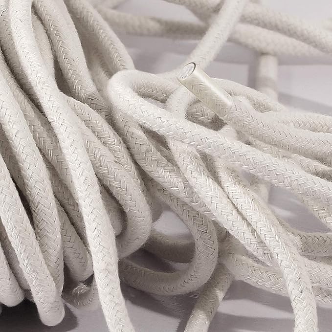 KEILEOHO 164 FT 1/4 Inch White Cotton Rope, Clothesline Rope, Craft Knitting Dream Catcher Rope, Cotton Clothesline for DIY Rope Basket Bowl Mat Candle Replacement Wick, with 2 Stainless Steel Hooks