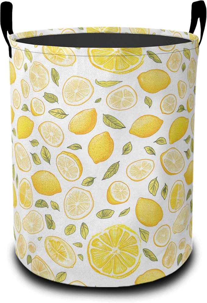Yellow Lemon Laundry Hamper Large Canvas Fabric Lightweight Storage Basket/Dirty Clothes Collapsible Waterproof for College Dorms, Boys and Girls Bedroom,Bathroom