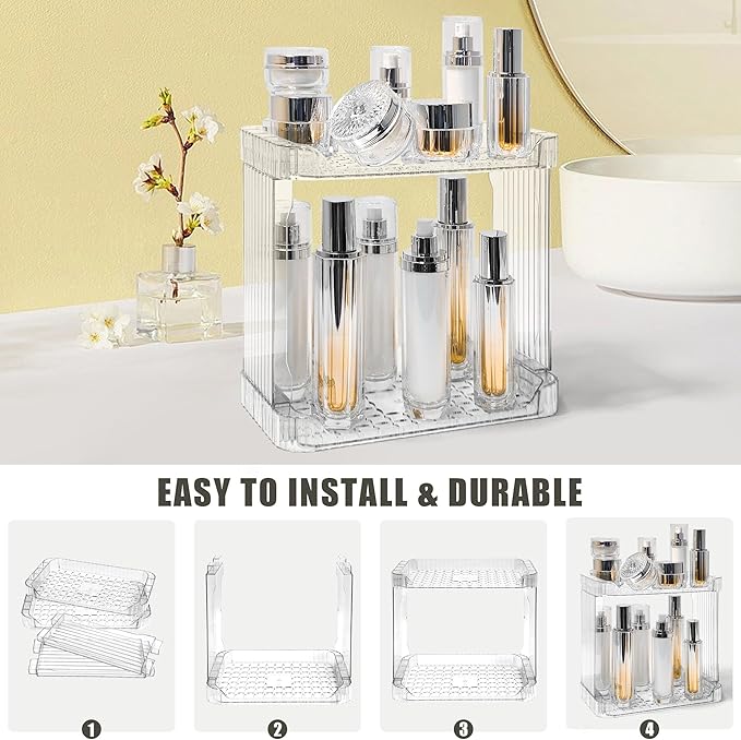 Bathroom Counter Organizer Cosmetics Skincare Organizers Skincare Makeup Organizer Countertop Holder for Perfume-2 Tier-Clear