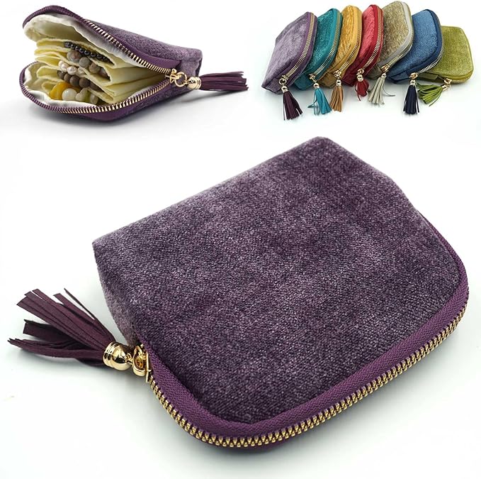 Travel Jewelry Case, Travel Jewelry Organizer, Travel Jewelry Bag with Zipper, Small Travel Jewelry Pouch for Necklaces Bracelets Bangles Rings Earrings Gemstones Storage (purple)
