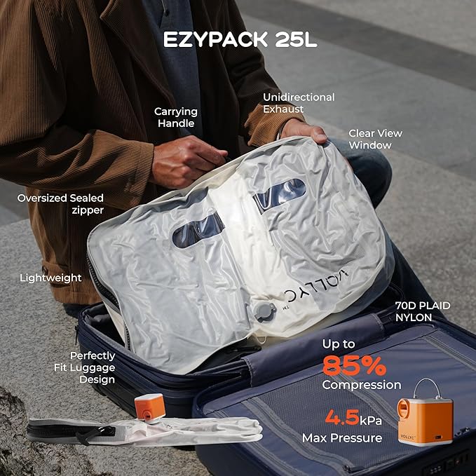 Travel Vacuum Bags with Pump, 25L Large Capacity Vacuum Bags for Travel, IPX7 Waterproof, Open Zipper, Reusable Space Saver Compression Bags for Luggage, Backpack, Suitcase, Home Storage