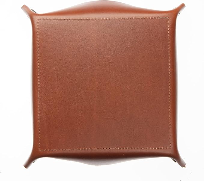 USA Handmade Premium Leather Valet Tray, Folds Flat! Dice Rolling Basket and Organizer with Brass Snaps (Old English Chestnut, Large)