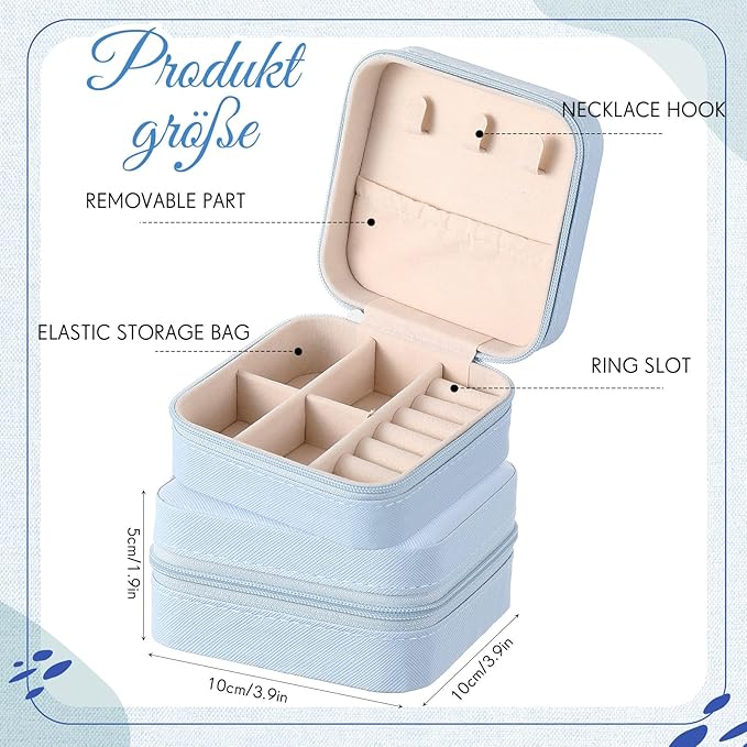 Taiyin 6 Pcs Travel Jewelry Case, Valentines Day Gifts for Her- Small Jewelry Organizer Box Bridesmaid Gifts for Women Girls (Blue)
