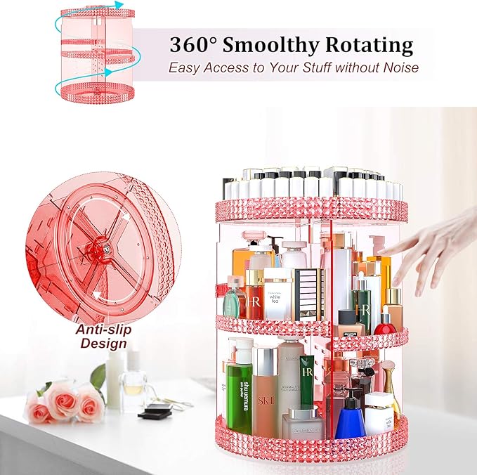 Awenia Makeup Organizer 360-Degree Rotating, Adjustable Makeup Storage, 7 Layers Large Capacity Cosmetic Storage Unit, Fits Different Types of Cosmetics and Accessories, Plus Size with Makeup Bag