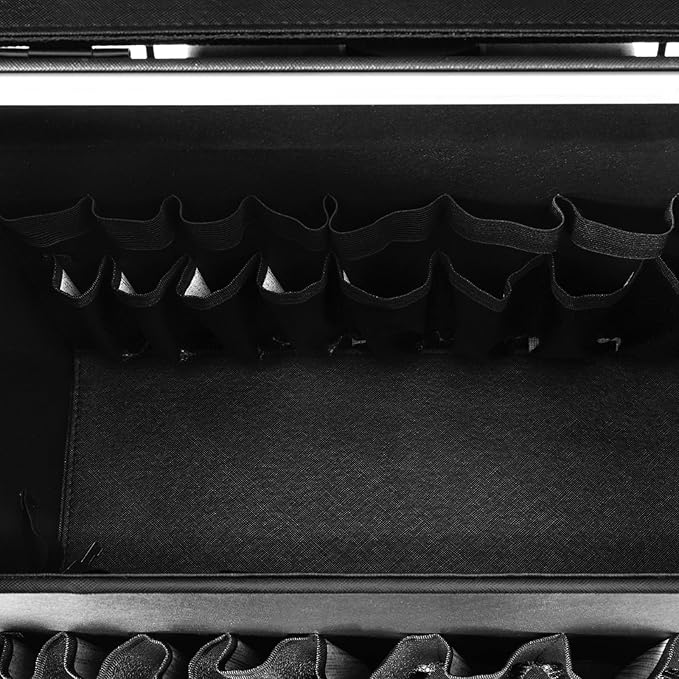 Rolling Makeup Case Large Storage Cosmetic Trolley, Rolling Lockable Makeup Train Case, Stylist Beauty Salon Cosmetic Luggage Travel Organizer Tool Box with Hair Dryer Holder (Black)