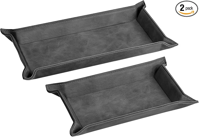 Navaris Faux Leather Valet Tray Set of 2 - Catch All Tray for Key Entryway Table Nightstand - Catchall for Keys Watch Remote Phone - Valet Storage for Men - Mens Storage Dish