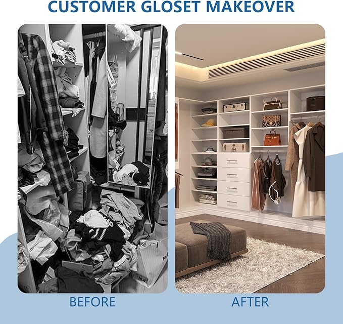 Medium Double Hanging Closet Unit, Modular Closet System, Wood Closet System Organizer with Storage for Walk In Closets, Clothing Rack Closet for Hanging Clothes, Bedroom, White, 28.5"W