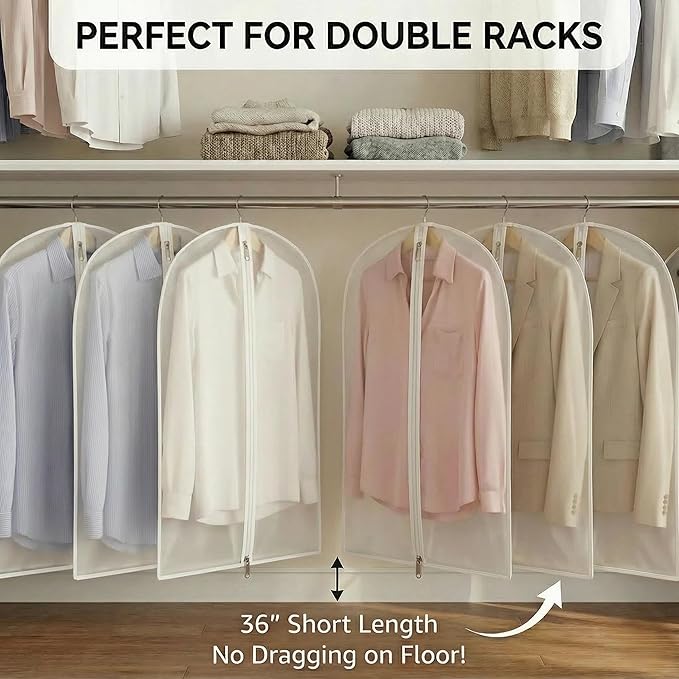 12 Pack Shirt Garment Bags (24x36") - Dustproof Short Suit Covers - Durable PEVA Closet Bags with Sturdy Zipper for Blouses, Jackets, Sweaters & T-Shirts (Translucent)