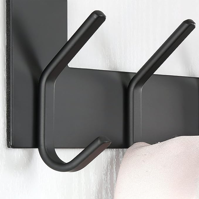 SKOLOO Over The Door Hook - for Doors up to 1-3/4'' Thickness, Black, No Assembly Required, Stainless Steel, Door Coat Rack for Entryway & Bathroom Hanging Coats, Backpack, Robes, Towels