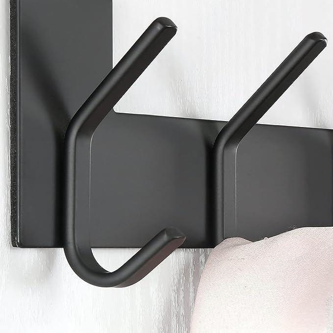 SKOLOO Over The Door Hook - for Doors up to 1-3/4'' Thickness, Black, No Assembly Required, Stainless Steel, Door Coat Rack for Entryway & Bathroom Hanging Coats, Backpack, Robes, Towels, Pack of 2