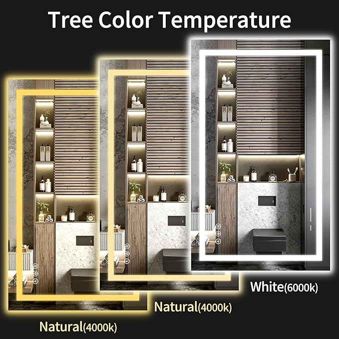 LED Bathroom Mirrors 40"x48" Bathroom Mirror with Lights for Wall, Backlit + Front Lit, 3 Colors, Anti-Fog, Dimmable Brightness for Vanity,Bathroom, Entryway, Living Room