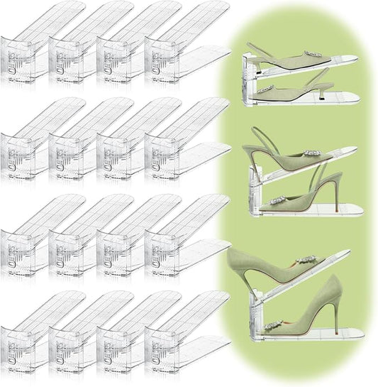 Shoe Slots Organizer,16 Pack Transparent Shoe Stacker Adjustable Shoe Slot Organizer Space Saver Shoe Rack Holder Shoes Storage Organizers for Closet,Transparent